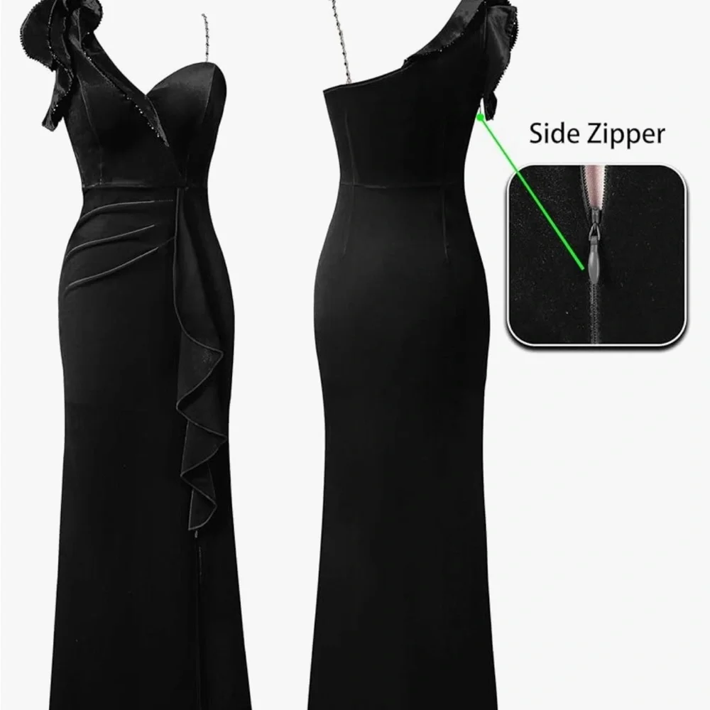 Elegant Black One-Shoulder Evening Dress - Picture 4 of 11